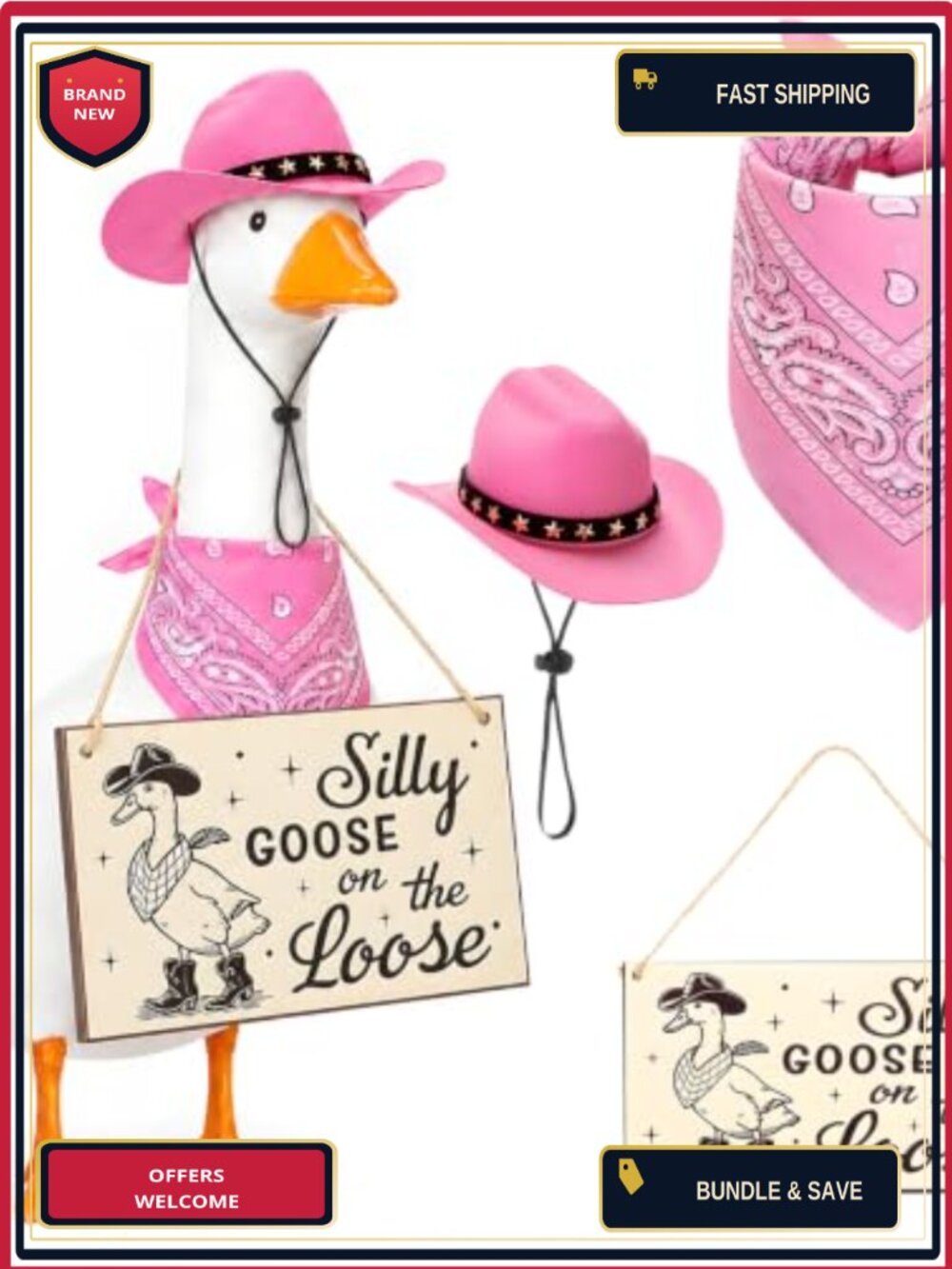 Cowboy Porch Goose Decoration Set Hat Bandana Sign Outdoor Statue